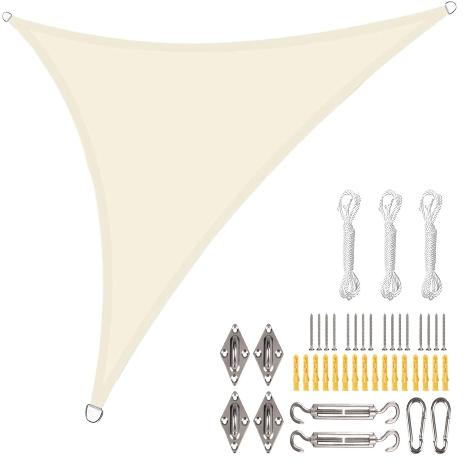 Voile D'Ombrage Triangulaire Voile d'ombrage Triangulaire imperméable, 4 Tailles, 9 Couleurs, Gris et Noir, Anti-UV, for Jardin, arrière-Cour(Beige and 24pc,300x300x300cm)