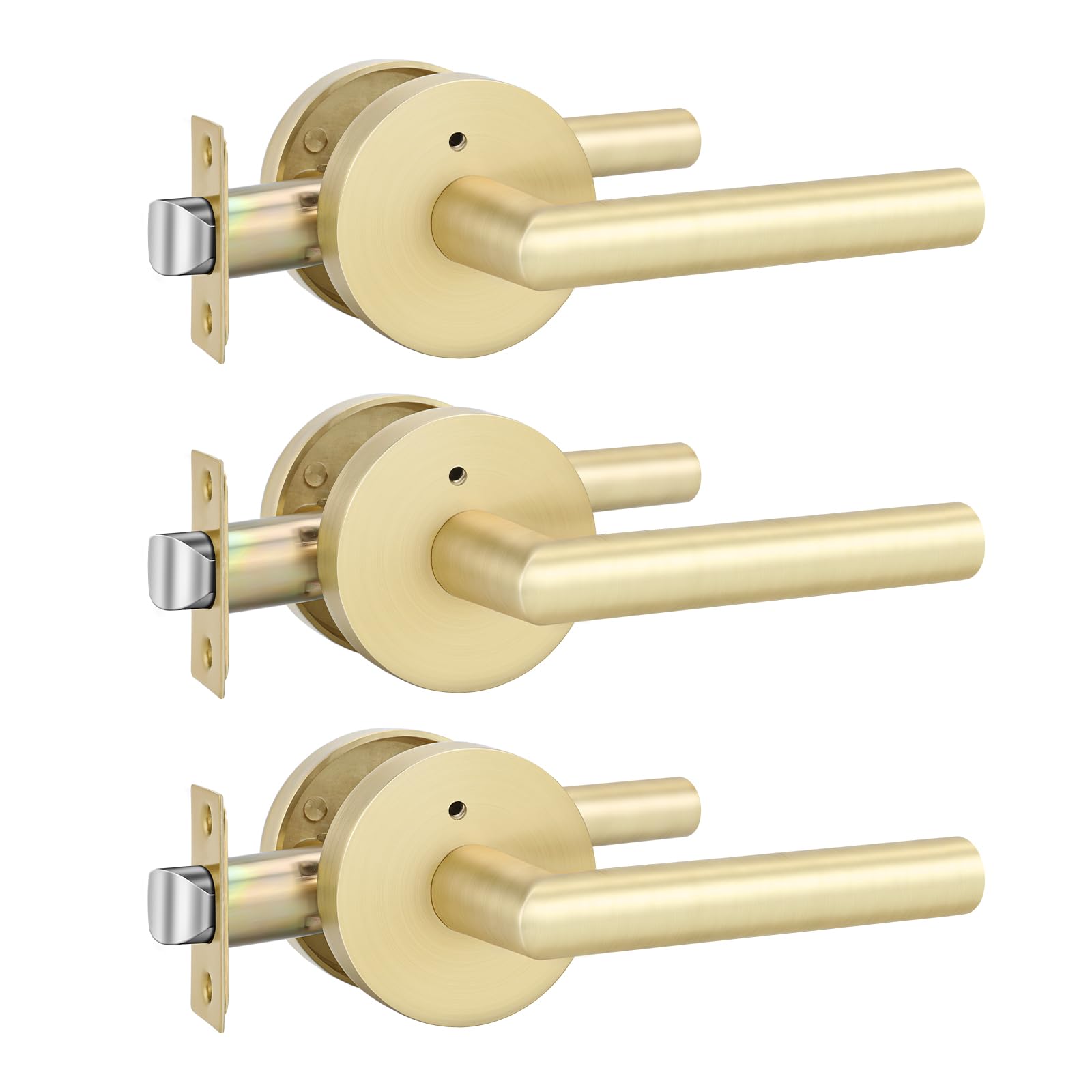 Photo 1 of Goldenwarm Gold Door Handles Interior, Privacy Brushed Brass Interior Door Handles, Heavy Duty Zinc Alloy Brushed Gold Door Lever for Bedroom and Bathroom(3 Pack)