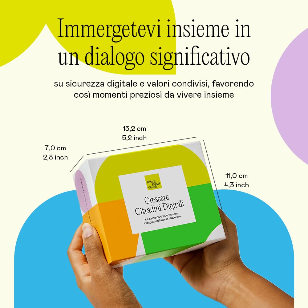 Crescere Cittadini Digitali. Con 200 carte da conversazione, il kit aiuta a promuovere un uso equilibrato degli schermi e a migliorare la comunicazione in famiglia.