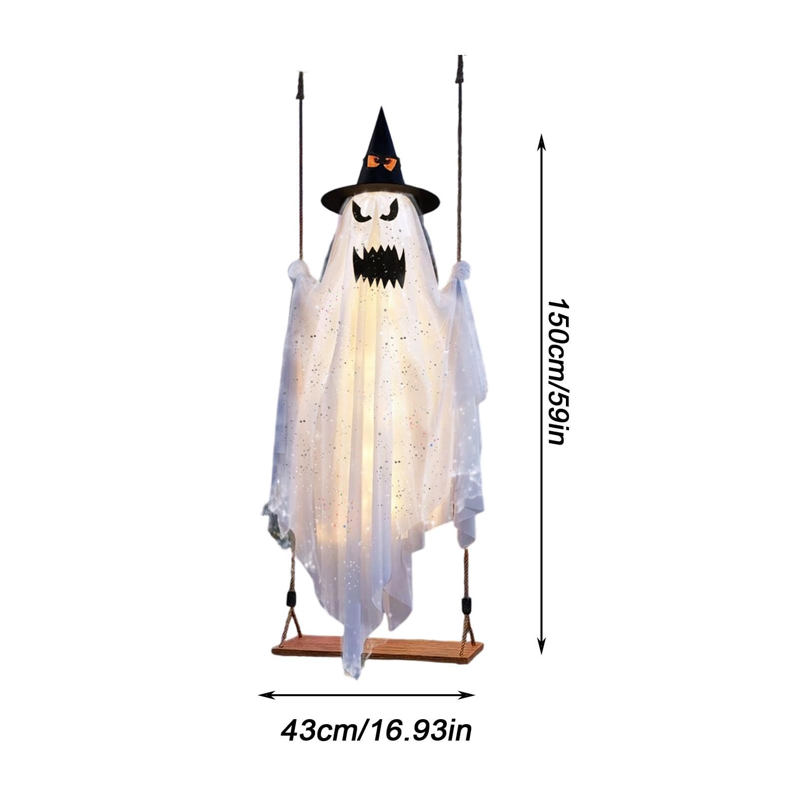 Light Up Swinging Ghost 120cm Halloween Garden Decor With Butterfly Hat
