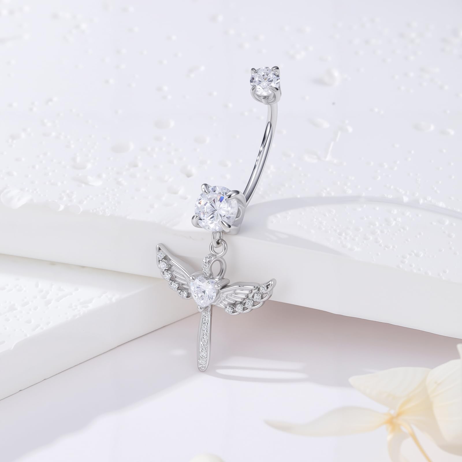 PROESS Bauchnabelringe Engelsflügel 925 Sterling Silber Bauchpiercing Schmuck Hypoallergenene Bauchnabelringe Geschenke für Frauen
