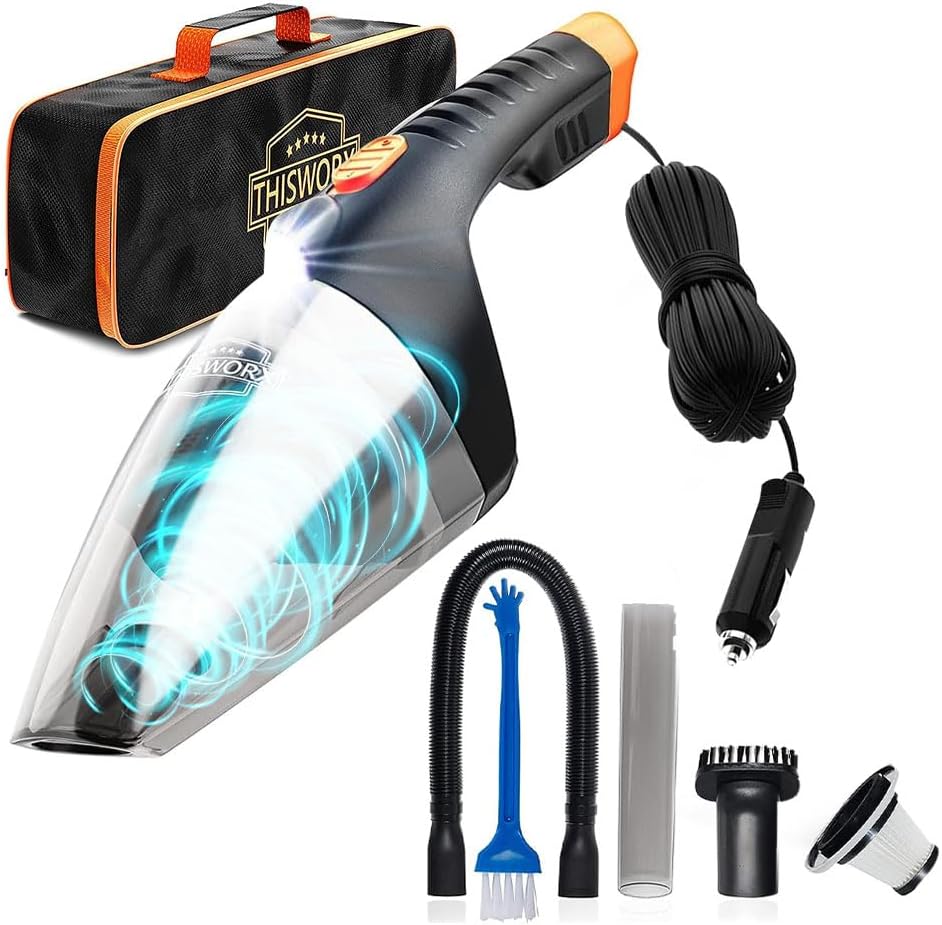 ThisWorx for Car Corded Handheld Vacuum Cleaner - 110W 12V, for Men Women (Black)