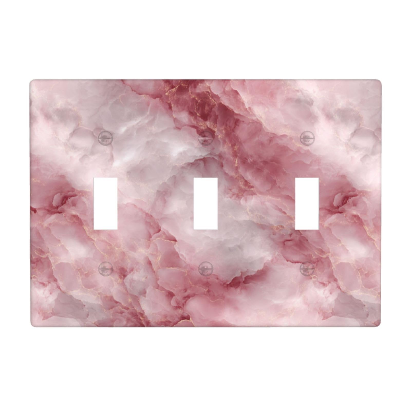 Pastel Coral Burgundy Color Luxury Marble Light Switch Covers 3 Gang Triple Toggle Wall Plate Switchplate Electrical Faceplate for Bathroom Kitchen Bedroom Decor