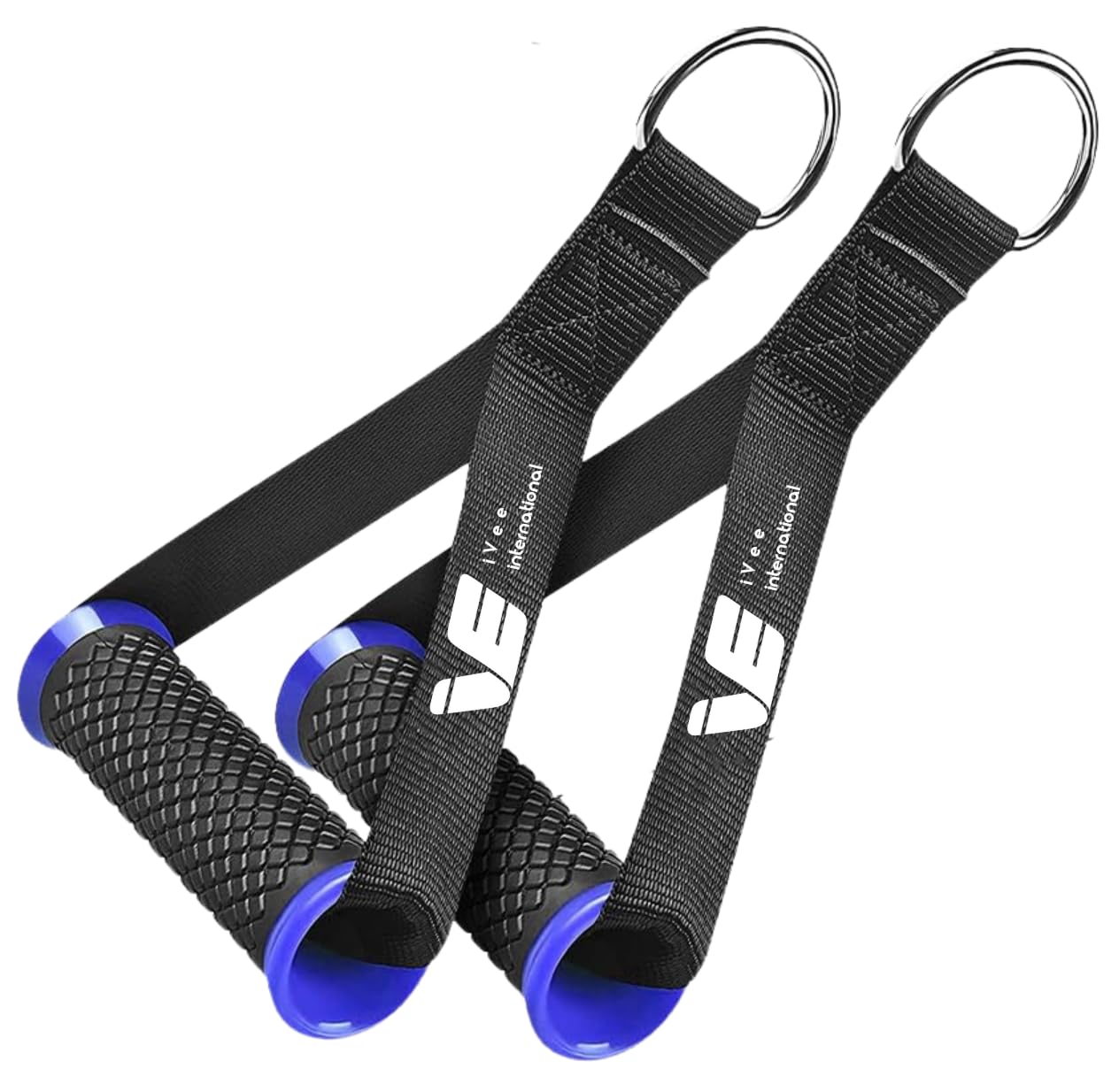 iVee international Gym Handles- with Solid ABS Cores and Welded D-Rings, Strong Nylon Webbing,Resistance Band Handles, Cables Handles Compatible with Cable Machines [1Pair] (Blue)-picture-10