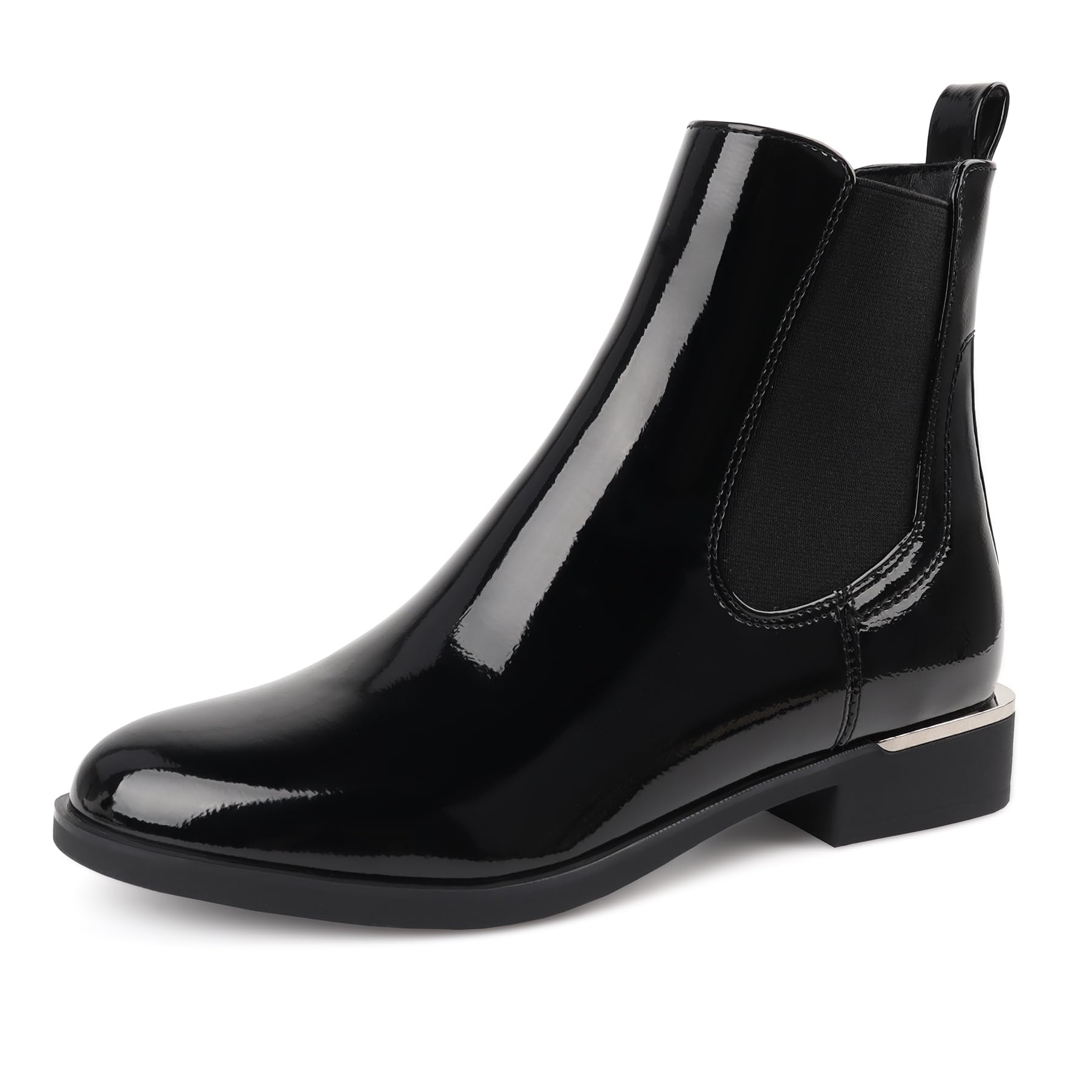 Stylish Womens Waterproof Chelsea Boots - Round Toe Anti-Slip Rubber Sole Black Leather Business Casual Ankle Booties