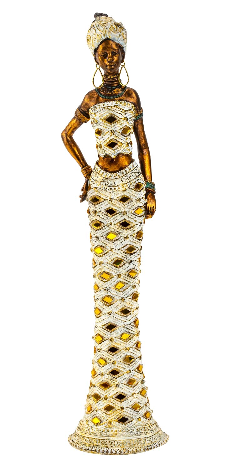Lifestyle & More Escultura Moderna Figura Decorativa Mujer Africana de pie Oro/marrón Altura 33 cm