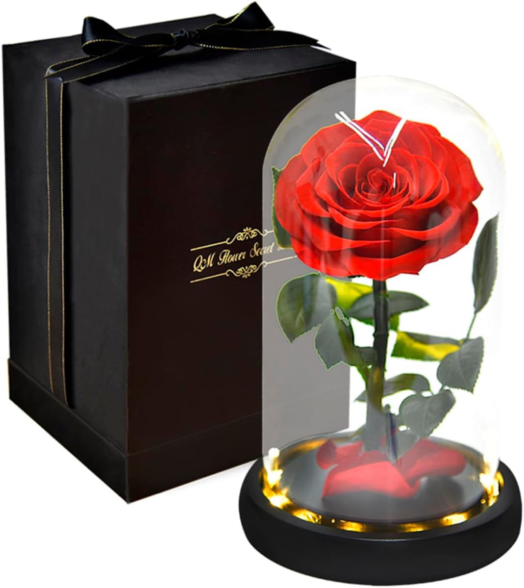 Glowing Little Prince Present Box Preserved Rose Bouquet Glass Dome String Light Romantic Decor for Valentine's Day