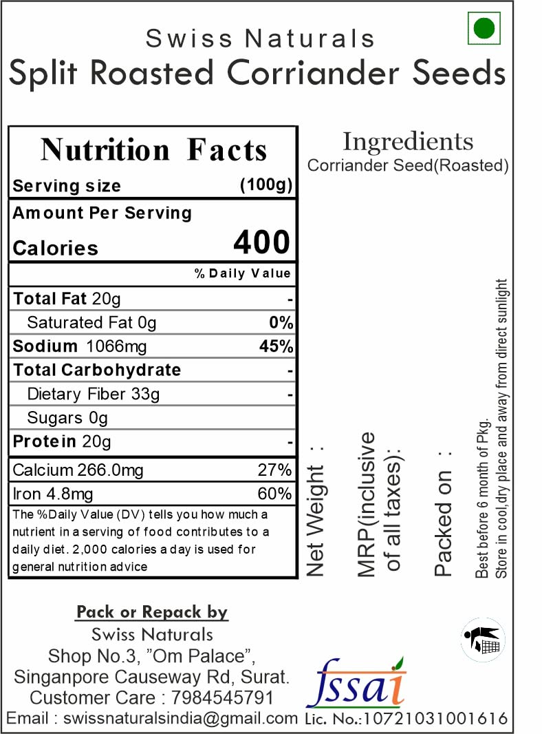 Swiss Naturals Roasted Split Coriander Seeds/Roasted Dhana Dal Mukhwas/Mouth Freshener Dhaniya Dal, 400 grams 4