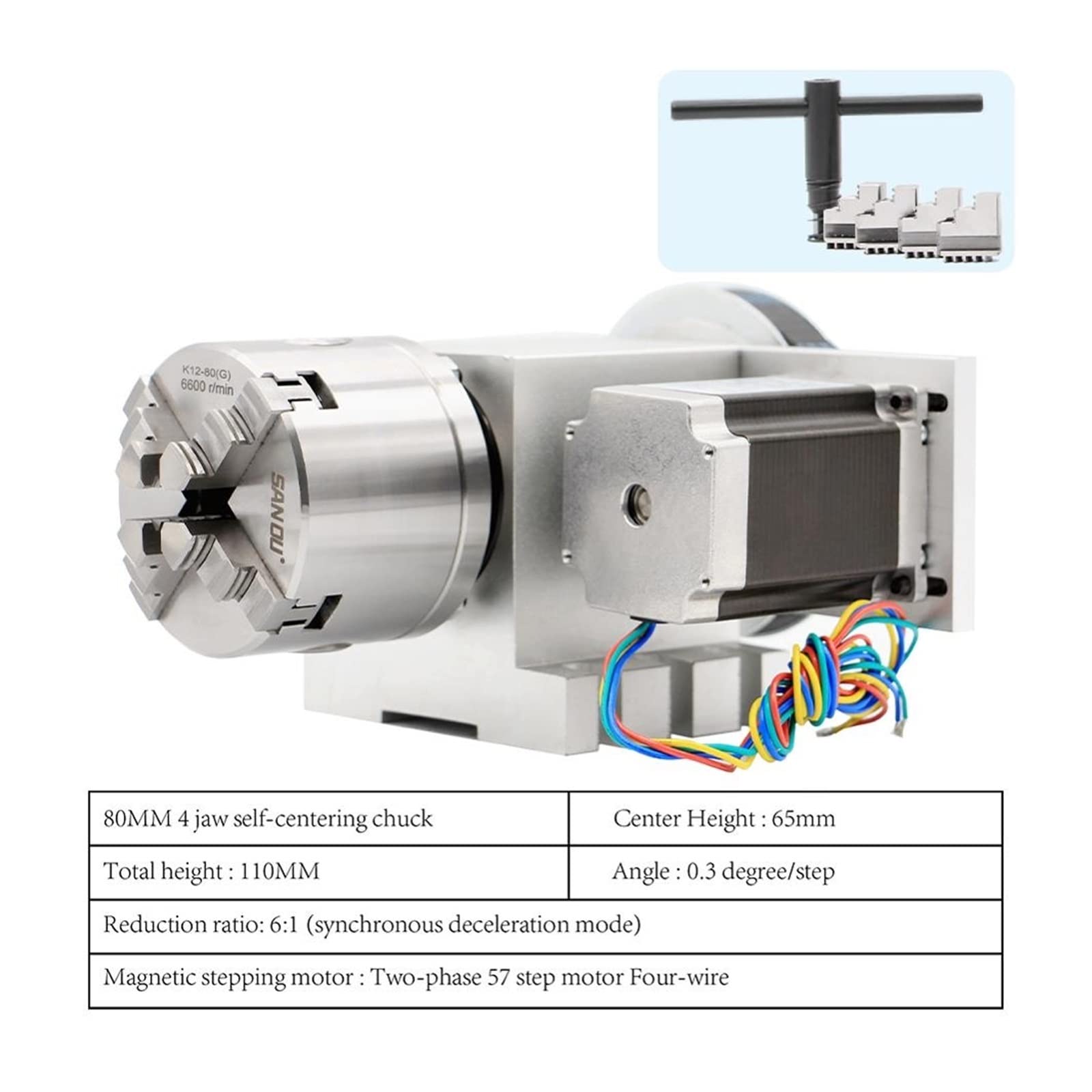 Silnik krokowy, 4 Szczęki 80mm Oś + Konik Głowica Dzieląca CNC Obrotu/zestaw Osi Do Mini Router CNC/grawer Grawerowanie Drewna