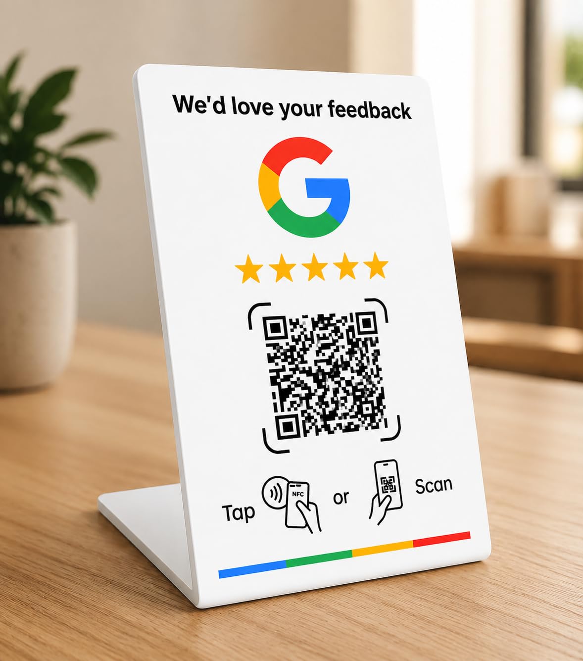Genérico GetPositioned Expositor Reseñas Soporte NFC y QR Google Reviews Blanco - Letrero Stand Compatible con Android & iPhone - Fácil Configuración (3)