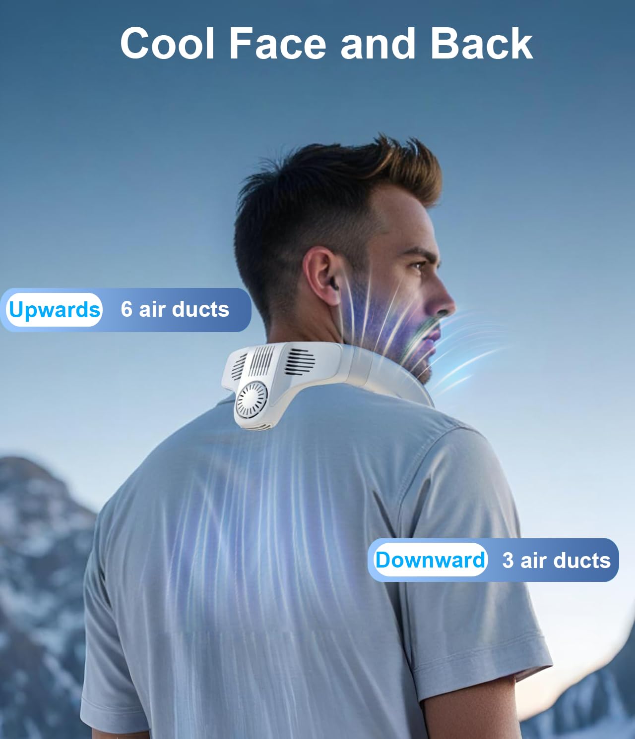 Ventilatore da Collo Portatile con Grande Ghiaccio Piastra di Raffreddamento, Ventilatore Silenzioso 360° Presa d'aria Fredda Posteriore,Condizionatore 6000mAh USB Ricaricabile per Viaggio Uff, Bianco
