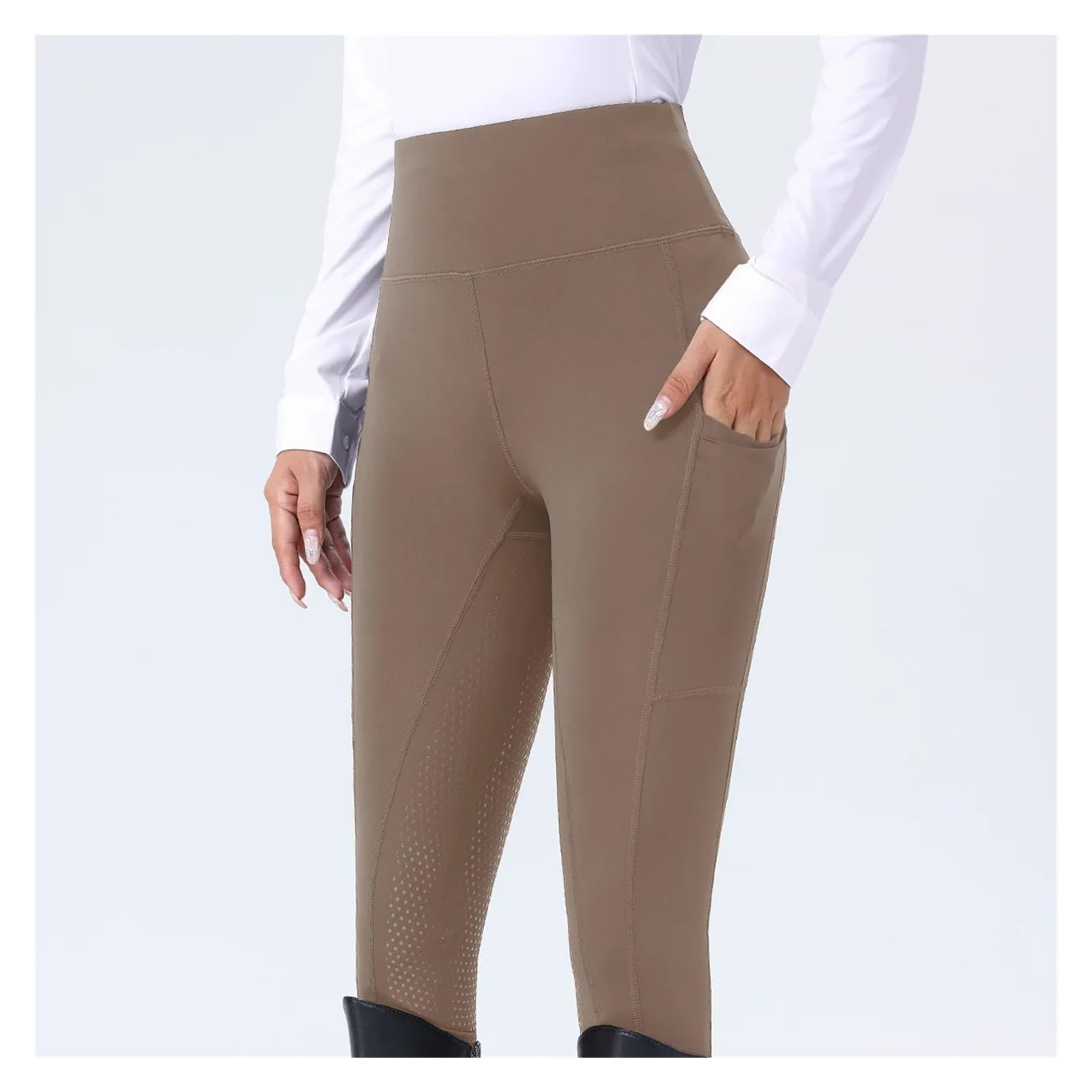 Pantaloni Equitazione Donna Pantaloni da Equitazione Donna, Aderenti, a Vita Alta, Elasticizzati, Antiscivolo, in Silicone, con Seduta Completa Leggins Equitazione Donna(Khaki Brown,XS(Old))