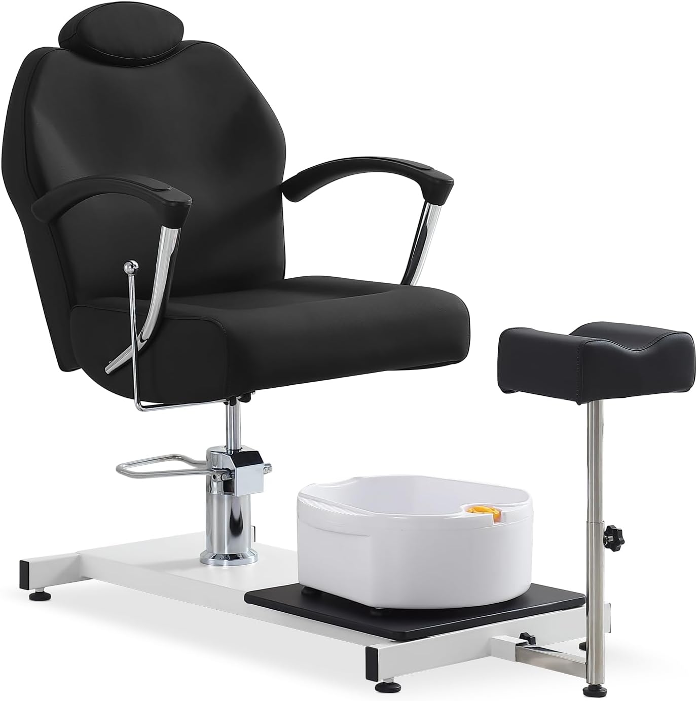 OKAKOPA Reclining Pedicure Station Hydraulic Height Adjustable, 360 Swivel Portable Pedicure Station Chair W/Footrest, Foot Basin, Adjustable Headrest (Black)