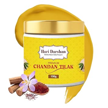 Hari Darshan Premium Chandan Tika | Herbal & Pure Sandalwood Paste with Gangajal, Mint, Saffron & Clove | Safe for Skin | Long-Lasting Fragrance | Ideal for Daily Pooja, Tilak & Hawan | 100g - image, photos