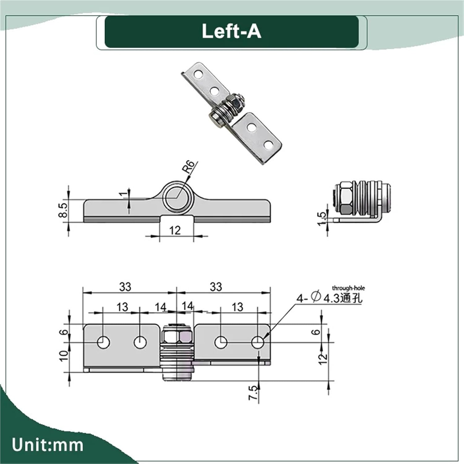 304 Stainless Steel Positionable and Adjustable Torque Damping Hinge Suitable 1Pcs(Left-A,0.8N.m)