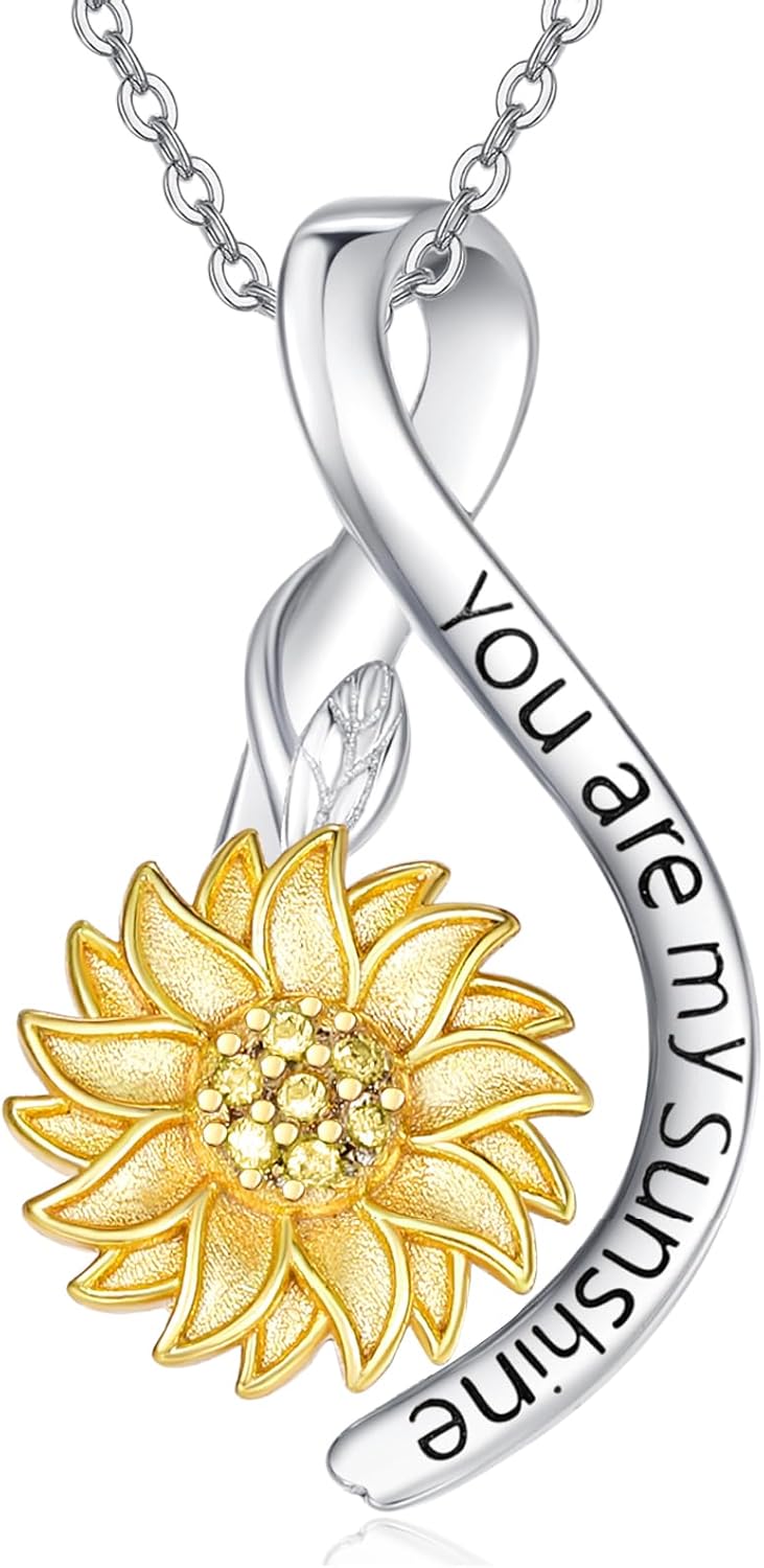 Daisy Sunflower Pendant Necklace for Women 925 Sterling Silver You Are My Sunshine Flower Necklaces Anniversary Christmas Birthday Jewelry Gifts for Mom Wife Daughter Her