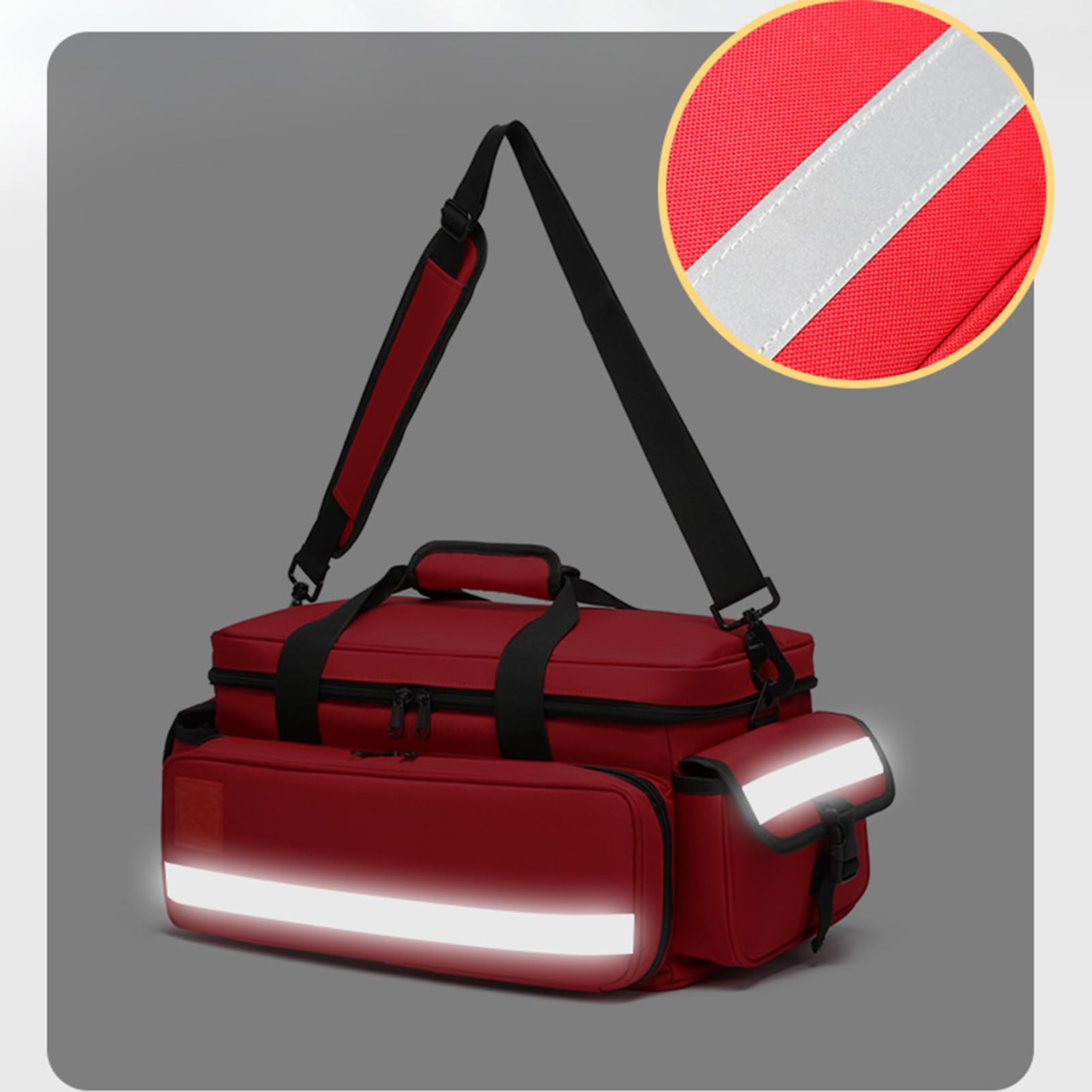 Puste apteczki pierwszej pomocy， Pusta torba na ramię First Responder Trauma EMS 50x30x23cm wielokolorowa(Red)
