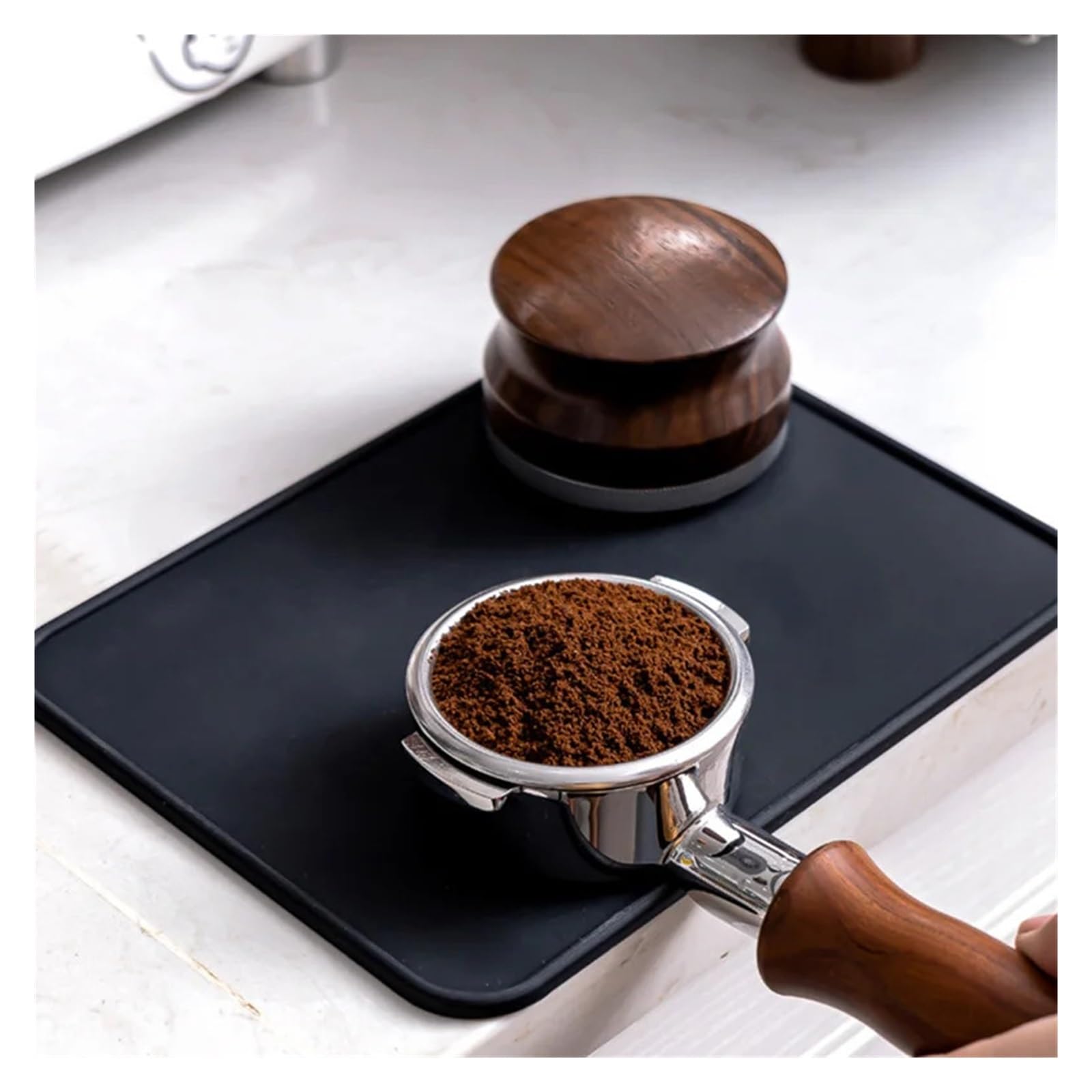 Tappetino antimanomissione in silicone for caffè, antiscivolo, nero, tampone for polvere, bordo angolare addensato(Corner mat)