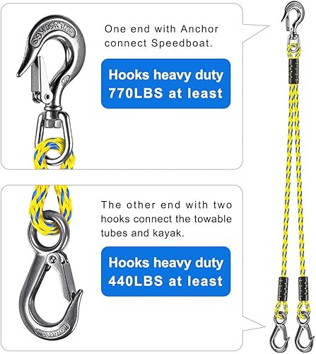 Miniatura 5 de Dolibest Conector rápido de cuerda de remolque para tubería - Arnés de remolque de barco con gancho de acero inoxidable (rotación 360) - 20 pulgadas
