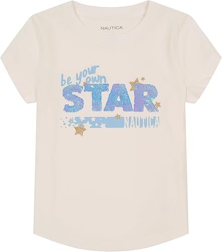 Miniatura 2 de Nautica Camiseta de manga corta para niña con diseño de lentejuelas abatibles, camiseta de algodón con interior sin etiqueta