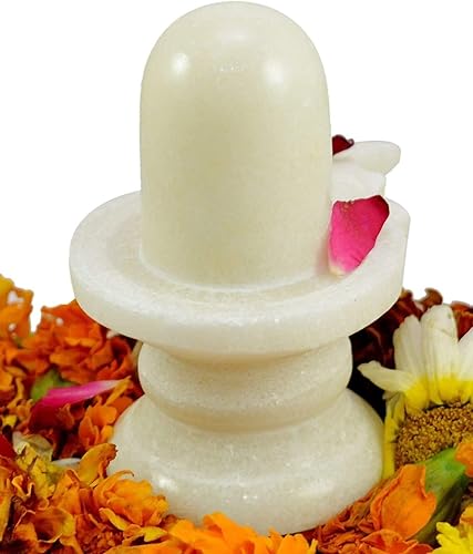 Miniatura 3 de Craftslook Shiva Linga de mármol blanco de 2.5 pulgadas Estatua de Shiva Lingam de mármol blanco piedra para Puja - Hindus adoración Dios natural