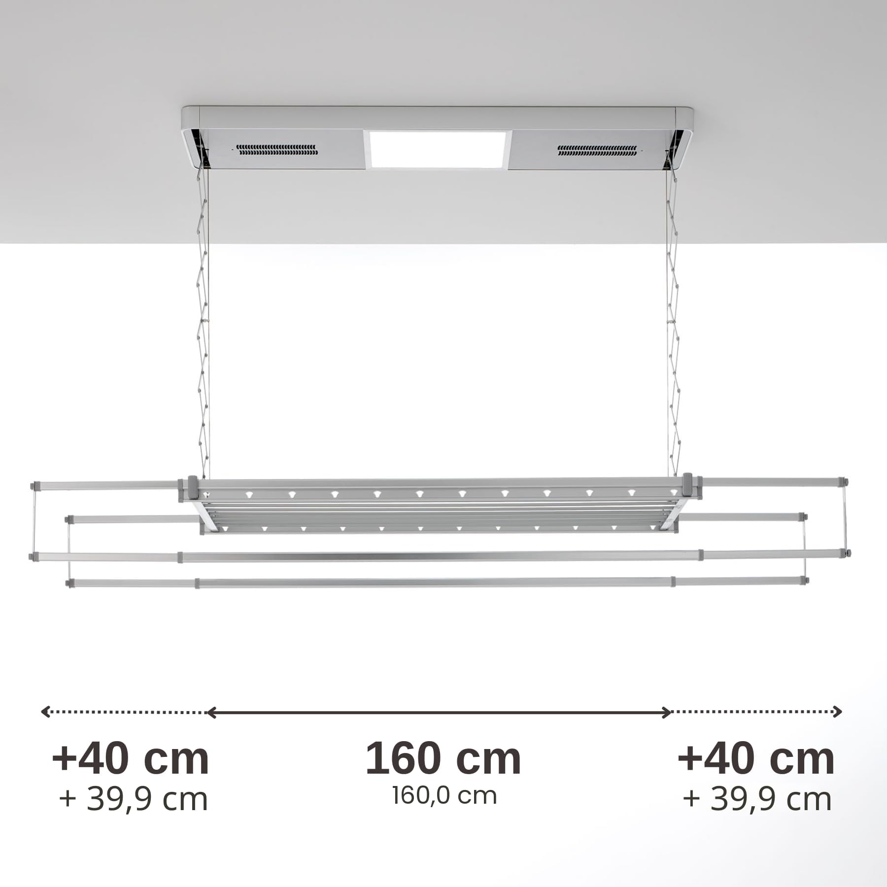 Foxydry Pro Wäscheständer für die Decke, beheizbar, mit Fernbedienung, mit Heißbelüftung, aus Aluminium und Stahl, für Bettwäsche (160 cm)