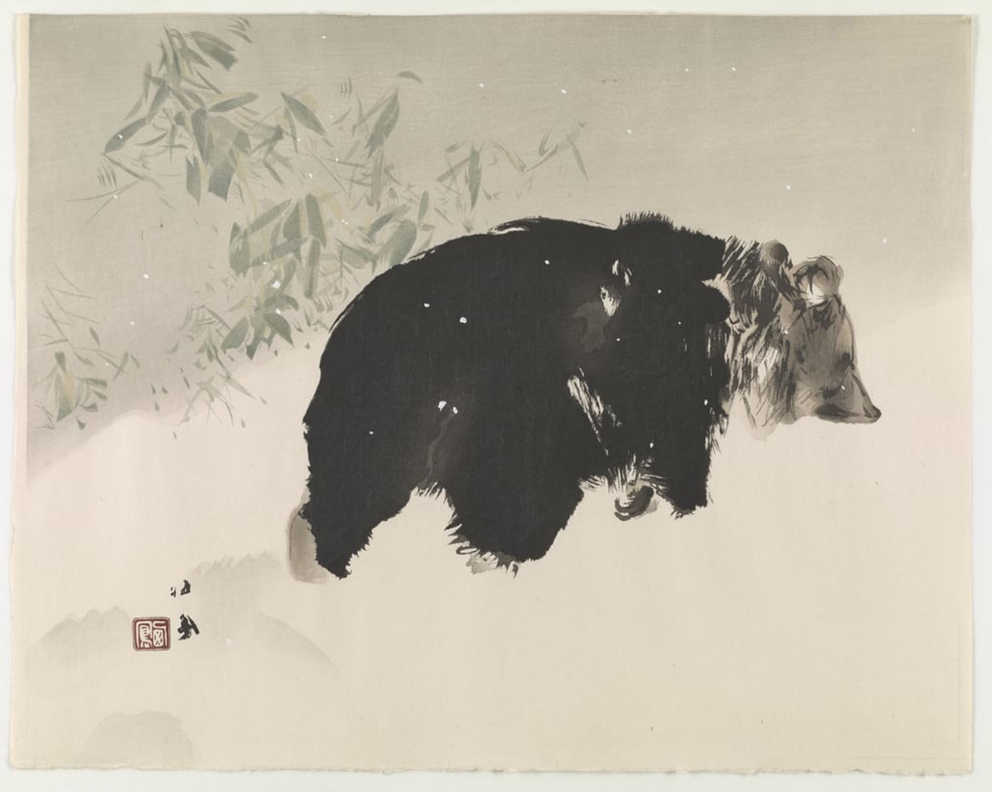 SERENDIPITP Abstract Painting Mural Print Picture Wall Decor Painting Bear in Snow by Takeuchi Seiho Vintage Wall Artwork for Home Decor 60x90cm