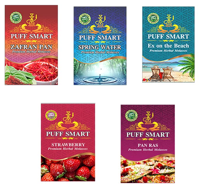 PUFF SMART Zafran Pan, Spring Water, Ex on the beach, Pan Ras and Strawberry Herbal Flavors Combo (100% Tobacco and Nicotine Free)-image-38