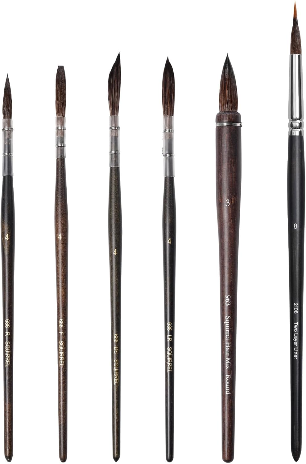 Watercolor Brushes Professional, 6Pcs Synthetic Squirrel Hair Watercolor Paint Brush Set, Birch Wood Handles, Including Pointed Rounds, Dagger, Detail Paint Brushes for Professionals and Beginners