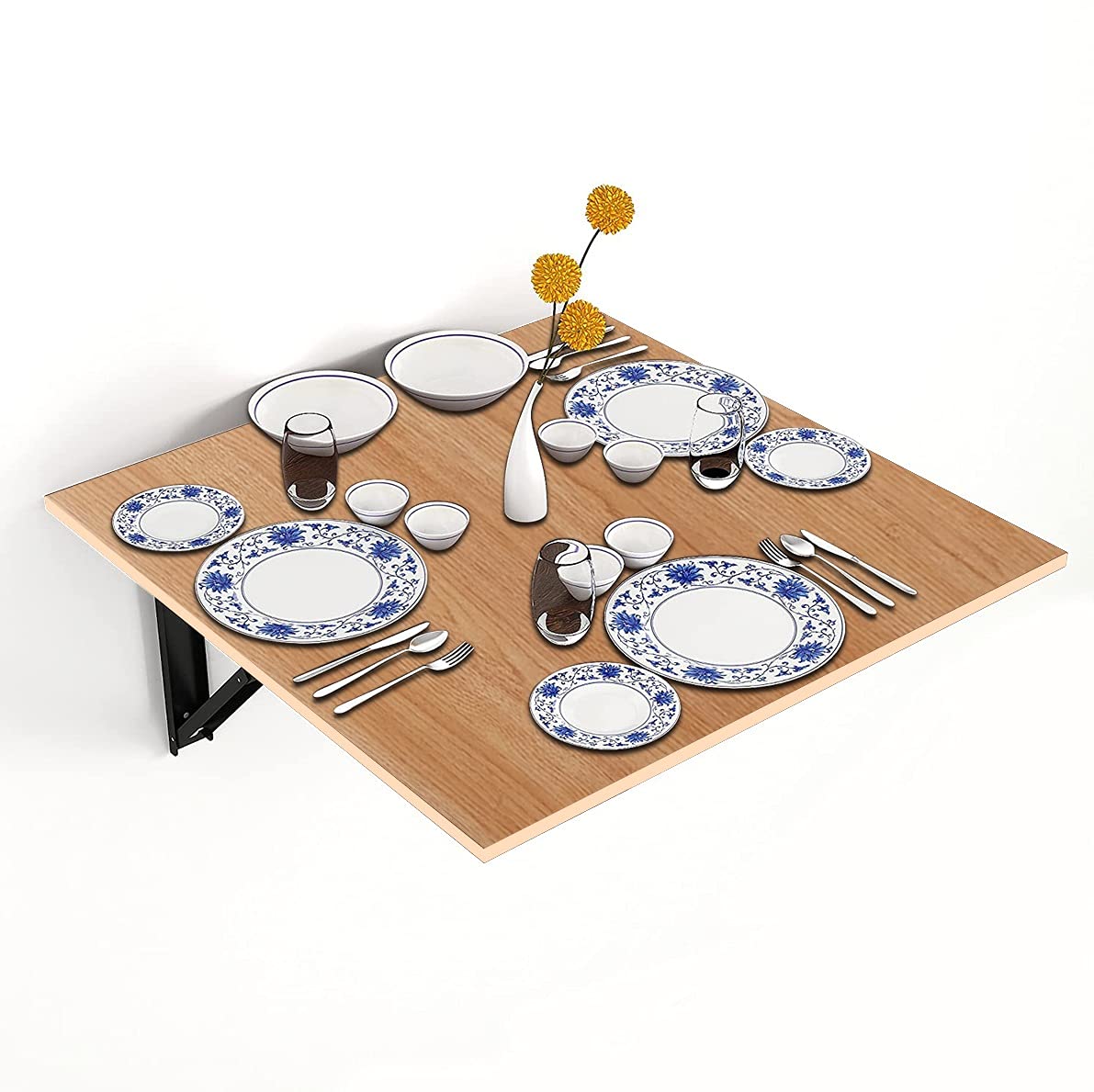 Kawachi 3 Seater Wall Mount Folding Breakfast Dining Table for Kitchen & Dining Room (Intel Beige)
