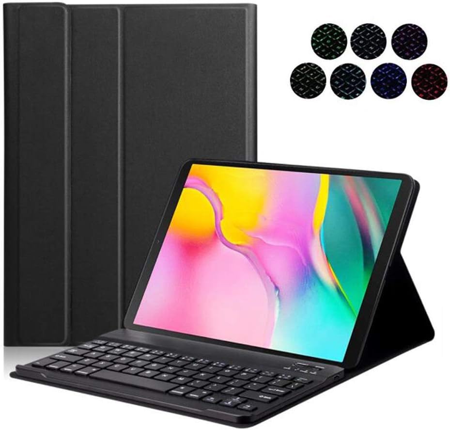 Samsung Galaxy Tab S5E 10.5 2019 Keyboard Leather Case, 7 Color Backlit Slim PU Case Wireless Bluetooth Stand Removable Keyboard Shell Cover for SM-T720 SM-T725 T720 T725 (Black)