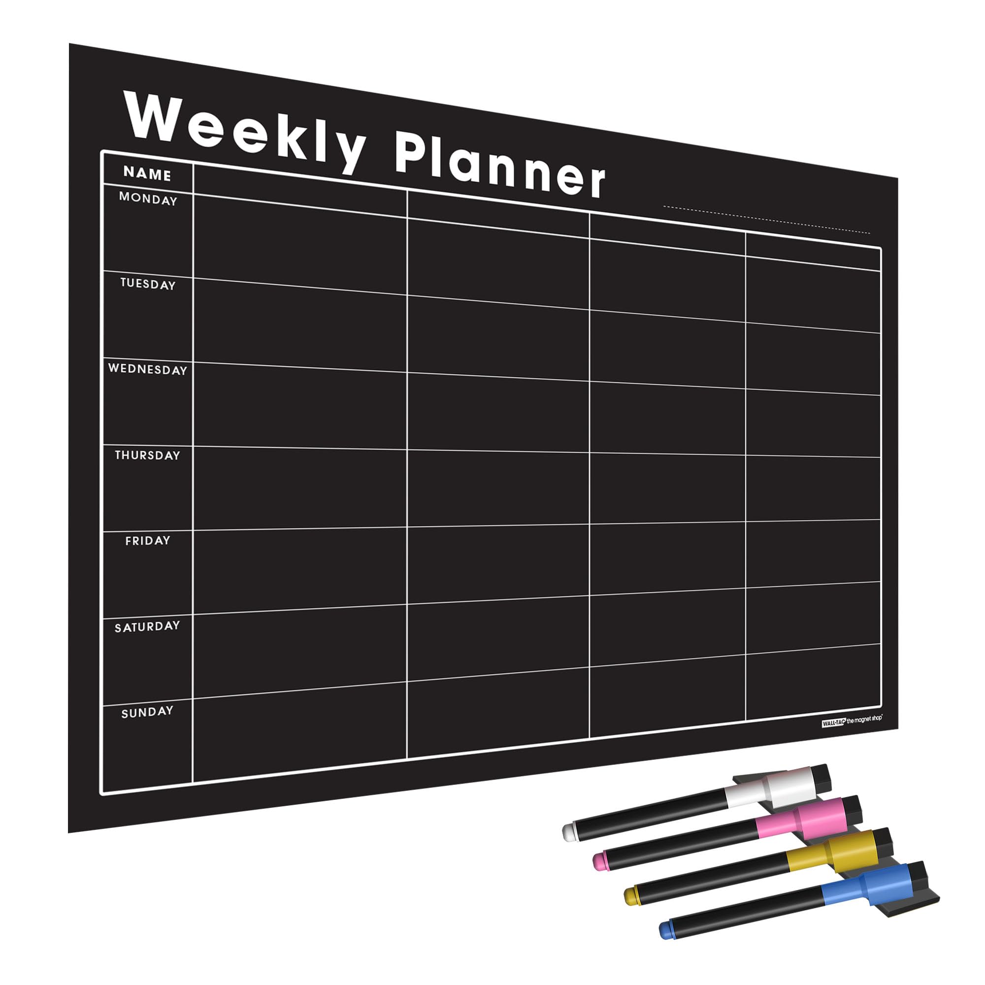 WallTAC Weekly Wall Planner Sticker A3 | Black Whiteboard Calendar with Removable and Reusable Self-Adhesive Backing | Daily Timetable for Home, Kitchen and Office (Chalkboard, A3)