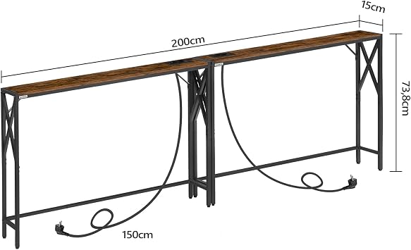 MAHANCRIS Console Table with Charging Station Entrance Table Narrow Console Table Hallway Table Exhibition Table Side Table for Living Room Hallway Vintage Brown and Black ACTHR151UE01S2V