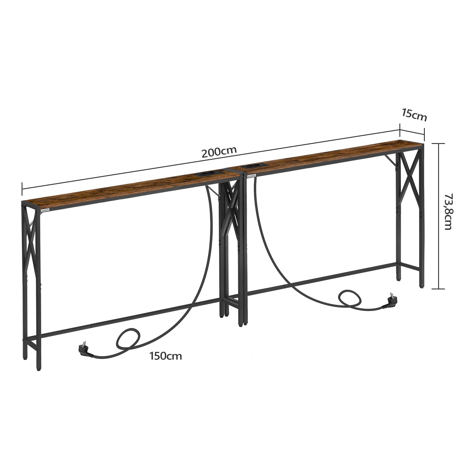 MAHANCRIS Bouts de Canapé avec Station de Charge, Lot de 2, Tables d’Entrée, Tables de Rangement pour Couloir, Bouts de Canapé de Style Vintage, pour Entrée, Hall, Marron et Noir ACTHR151UE01S2V