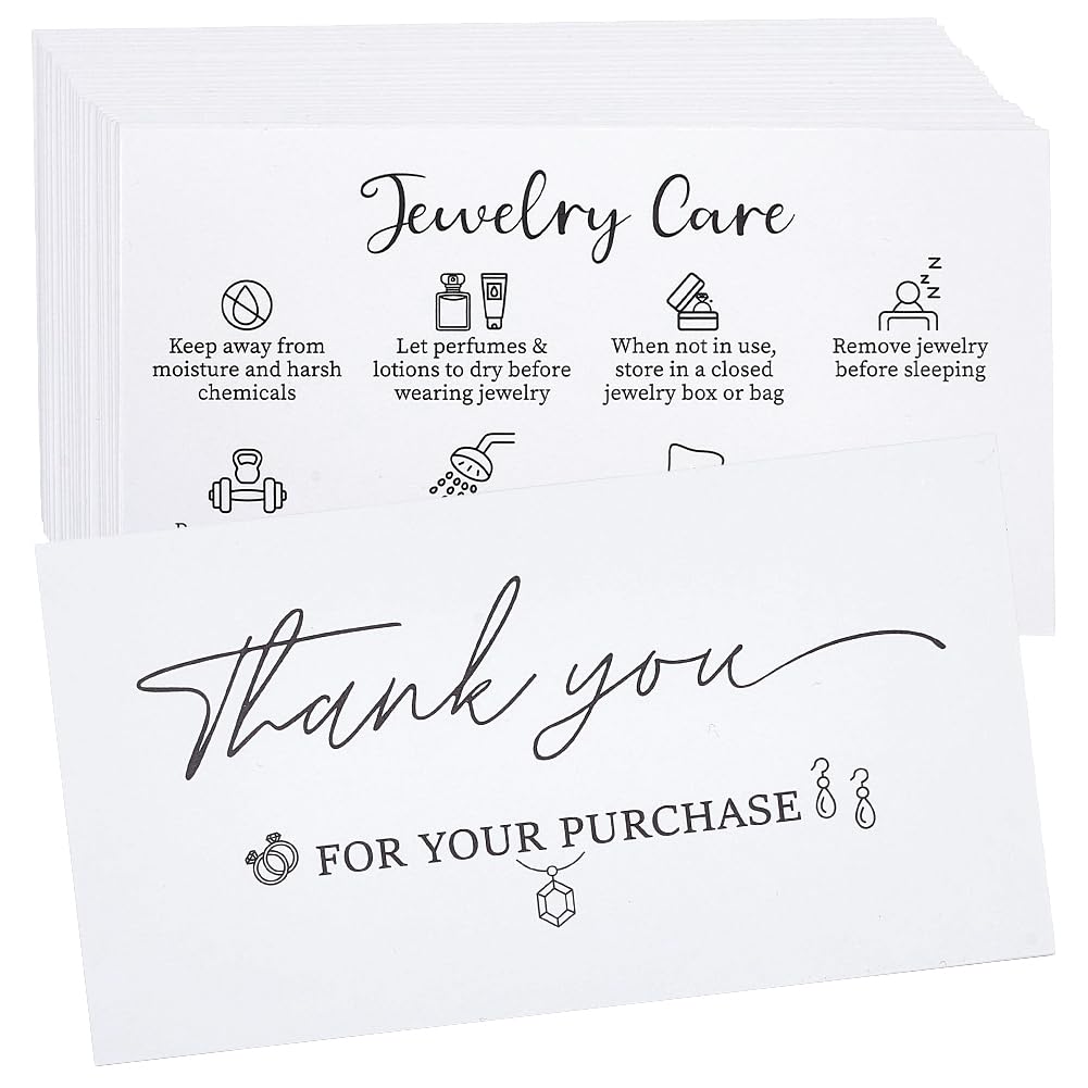 FREEBLOSS 150pcs Jewelry Care Instruction Card 3.5x2inch Jewelry Guide Card White Paper Tags for Cleaning & Care