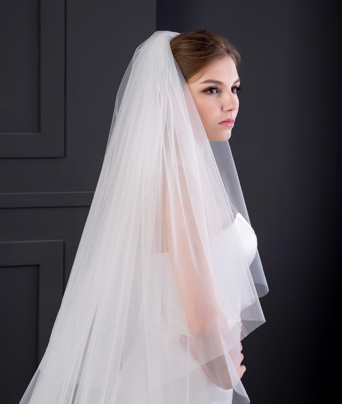 EllieHouse Women's 2 Tier Simple Wedding Bridal Veil With Metal Comb L11