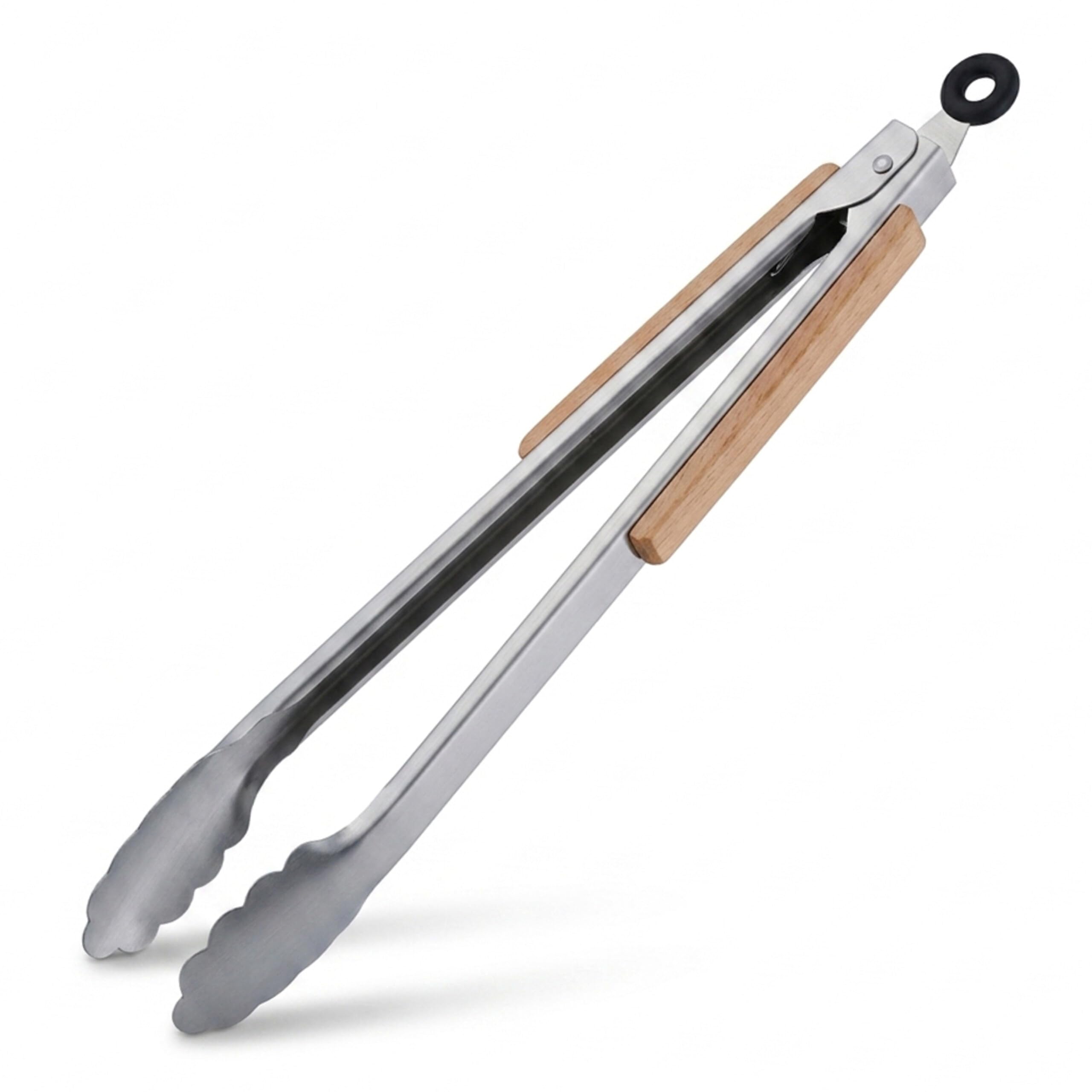 Relaxdays 10x Pinza da Barbecue, Acciaio Inox e Manico in Legno, Accessori Griglia e Cucina, Lunga 38 cm, Argentato Marrone