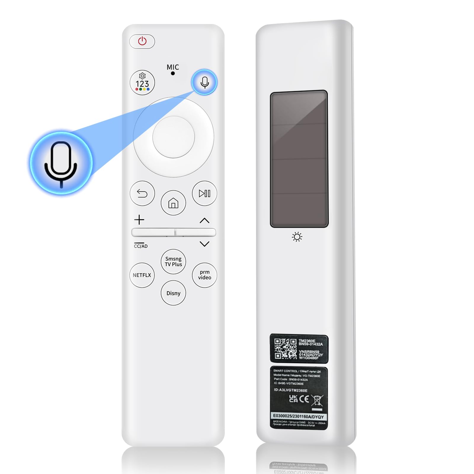 BN59-01432A Solar Voice Remote Control Replacement Compatible with Samsung Neo QLED 8K HDR Smart TVs 2023,White 1-Year Full