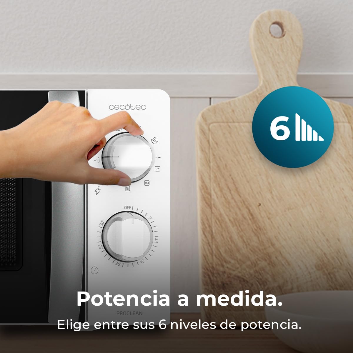Cecotec Microondas Mecánico 20L GrandHeat 2110. 700W, Grill, 3DWave, Descongelación, 6 Niveles de Potencia, Temporizador 30m, Mandos Mecánicos, Compacto, Avisador Fin Cocción, Uso Fácil