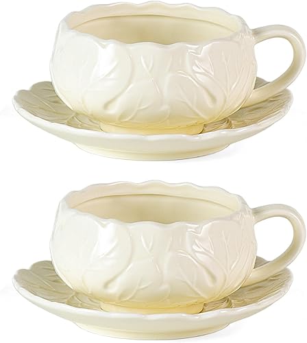 Miniatura 15 de KAMMAK Juego de 2 tazas de té y platillos, tazas de café de porcelana, tazas de expreso apilables de 6.8 onzas, demitaza de cerámica para café, café