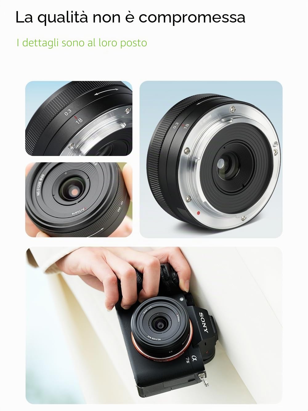 7artisans 18mm F5.6 Full Frame Obiettivo per Sony E Mount, Ultra-Wide Angle Pancake Obiettivo Compatibile con Sony E-Mount Fotocamere A5000 A6000 A6100 A6300 A6400 A6500 A6600 NEX-3 NEX-3N