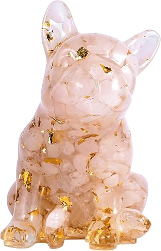SUNYIK Estatua de bulldog francés de piedra de cristal de resina, piedra curativa de reiki, figuras de animales, decoración para el hogar, oficina,
