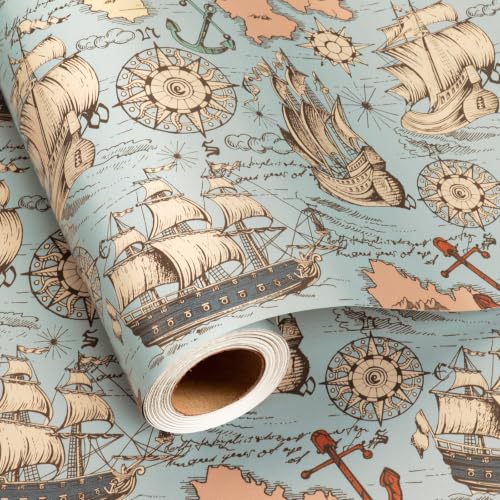 Image of Burymento Vintage Nautical Map Wrapping Paper Roll, Antique Map Gift Wrap