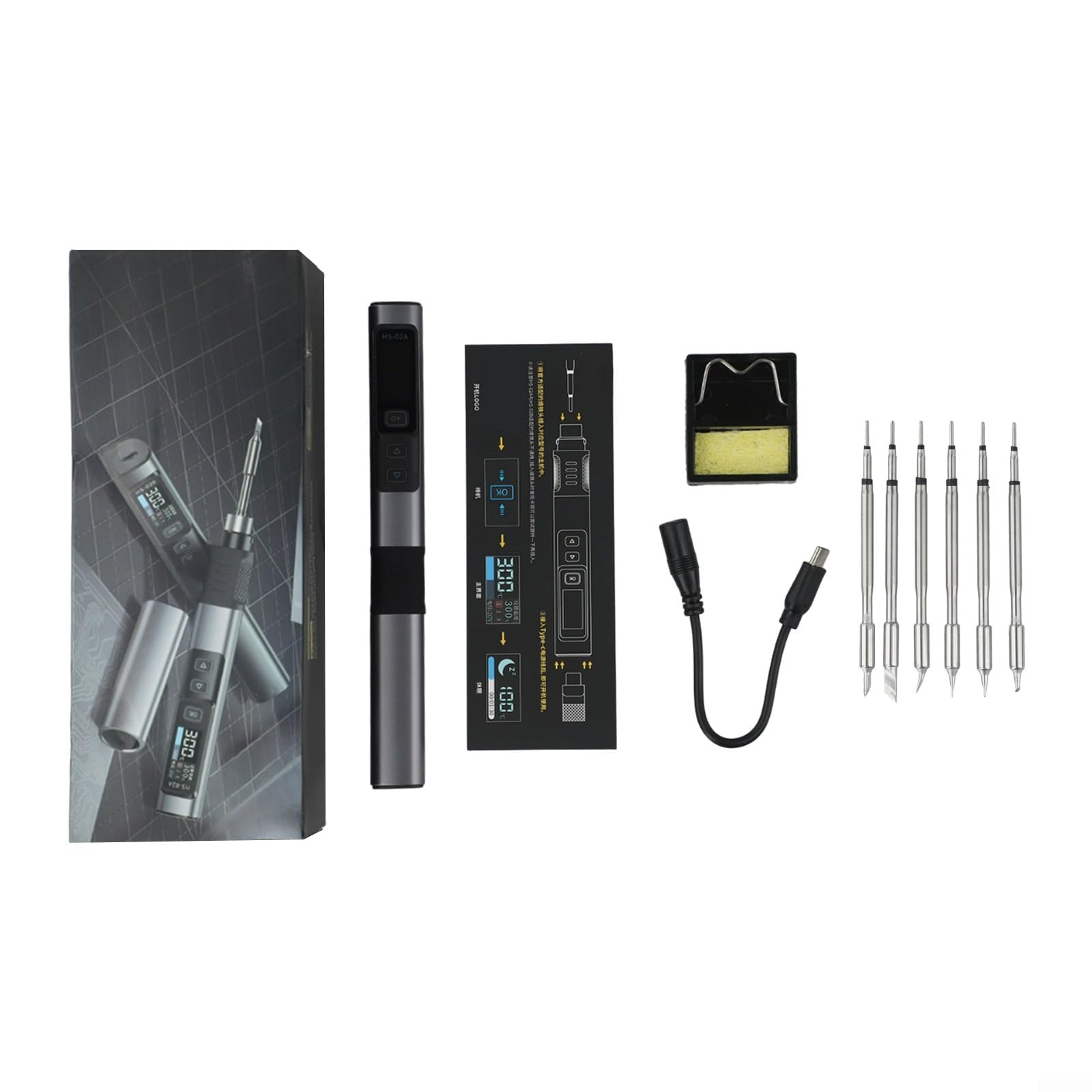 HpLive HS02A Soldador Eléctrico Inteligente con Calor Interno PD 100W Kit de Temperatura Constante con 6 Puntas de Soldadura, Soporte, Cable USB y Bolsa