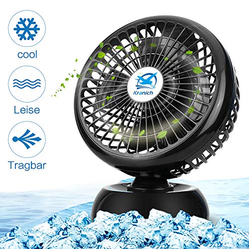 Kranich Petit Ventilateur USB, Mini Ventilateur Portable Puissant Silencieux Rotatif 360°, Mini Fan Compatible pour PC Ordinateur Portable avec 2 Vitesses pour Maison Bureau Voyage