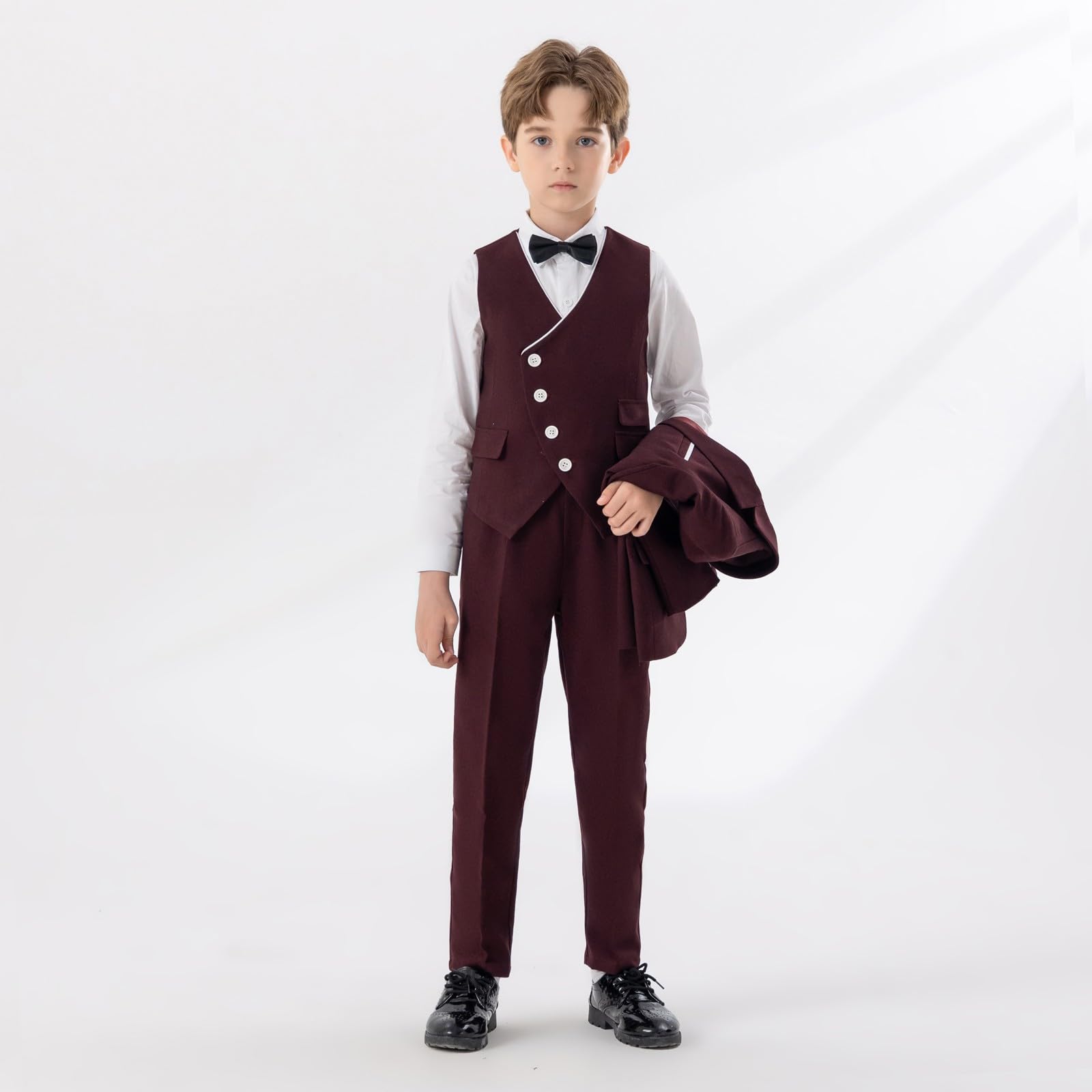 Elegante vestito formale a quattro pezzi per autunno inverno con giacca gilet cravatta e pantaloni per bambini 4-12 anni sofisticato abbigliamento da performance per feste