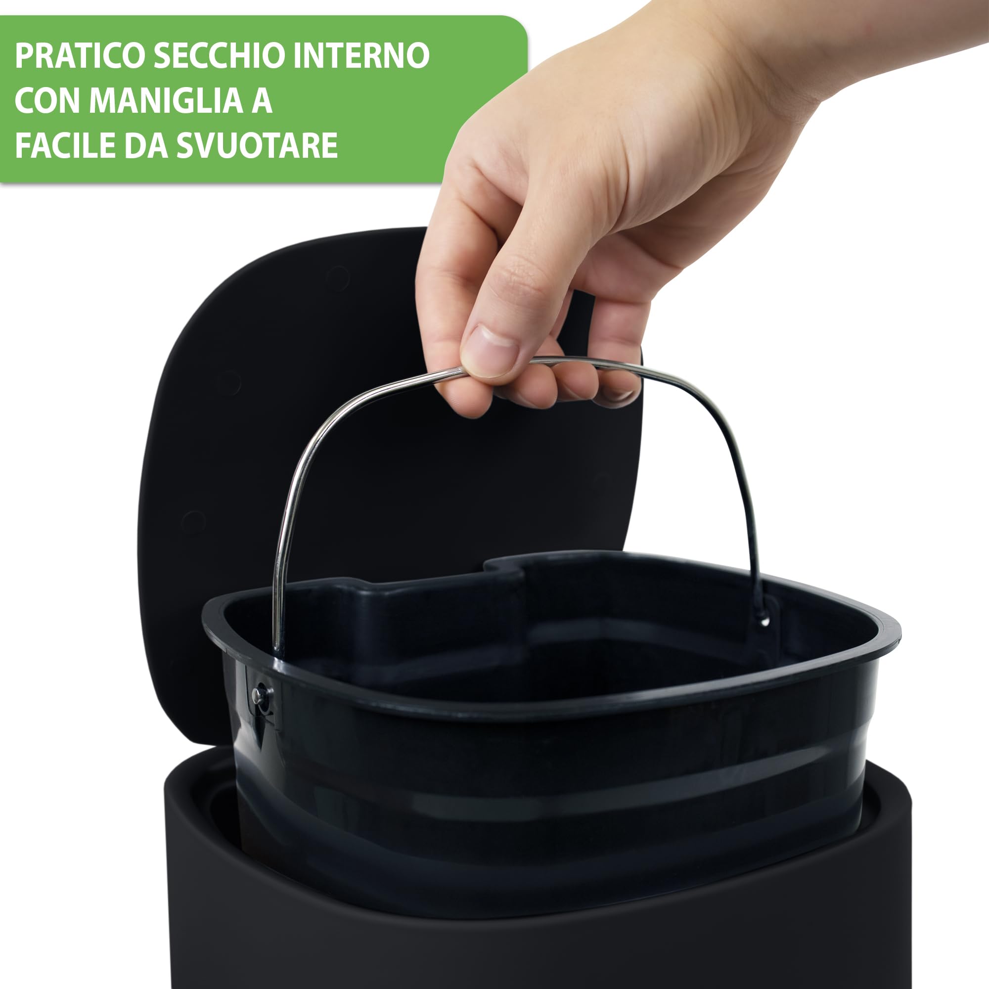 YourCasa Pattumiera da bagno 5 L con coperchio e chiusura morbida nero