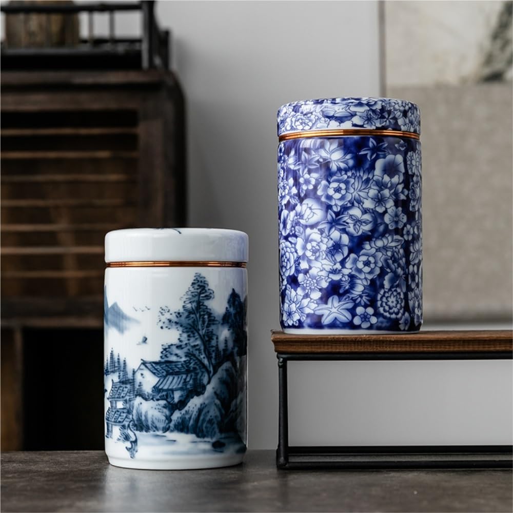 Barattoli per il Tè Sfuso Contenitore for la conservazione del tè sfuso, lattina sigillata in porcellana blu e bianca, lattina di tè vuota, set regalo con lattina singola/doppia Barattolo per il Tè Er