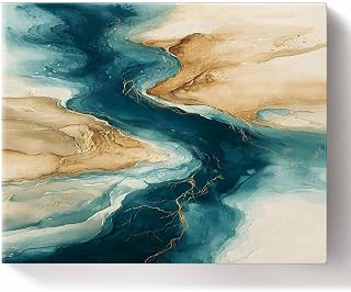 Zoileodpish Impressionist Style Paint by Numbers Brown Green Lake Water Ripple Painting on Canvas Kit for Adults Beginners with Wooden Frame Easy to Paint DIY for Home Wall Decor Gift, 20" Wx16 L
