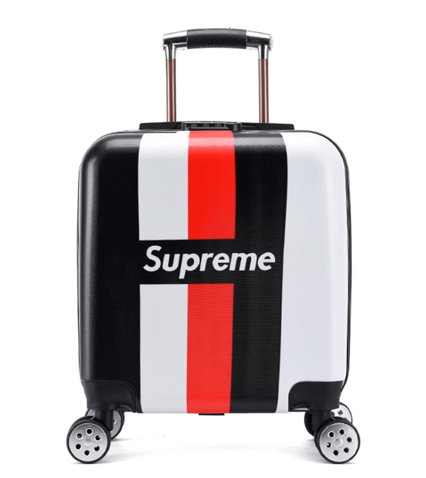 UUJULY Aluminium Spinner Luggage Portable Rolling Suitcase with 4 Wheels, Hardside Luggage Trolley for Kids (Black Stripe)